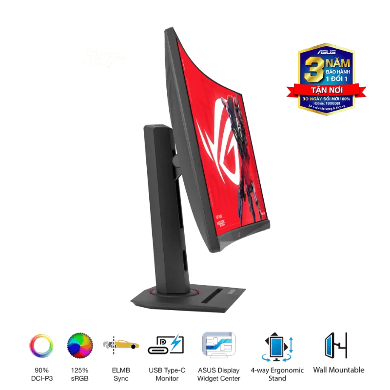 ASUS ROG Strix XG27WCS Gaming Monitor - 27 inch, 2K QHD(2560x1440) Curved, Fast VA 180Hz, 1ms (GTG), USB Type-C 7 ASUS ROG Strix XG27WCS Gaming Monitor - 27 inch, 2K QHD(2560x1440) Curved, Fast VA 180Hz, 1ms (GTG), USB Type-C - Ảnh 7