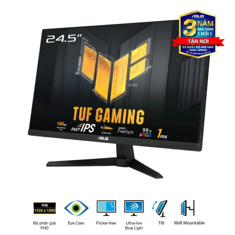 ASUS TUF VG259Q3A Gaming Monitor - 24.5" FHD 180Hz, Fast IPS, FreeSync™, 1ms (GTG), Stereo speaker, 99% sRGB 3 ASUS TUF VG259Q3A Gaming Monitor - 24.5" FHD 180Hz, Fast IPS, FreeSync™, 1ms (GTG), Stereo speaker, 99% sRGB - Ảnh 3