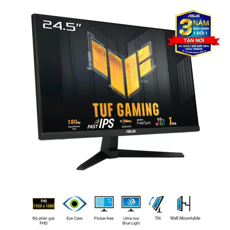 ASUS TUF VG259Q3A Gaming Monitor - 24.5" FHD 180Hz, Fast IPS, FreeSync™, 1ms (GTG), Stereo speaker, 99% sRGB 4 ASUS TUF VG259Q3A Gaming Monitor - 24.5" FHD 180Hz, Fast IPS, FreeSync™, 1ms (GTG), Stereo speaker, 99% sRGB - Ảnh 4