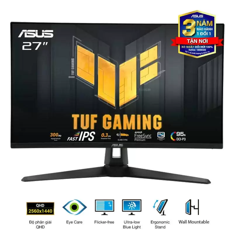 ASUS TUF VG27AQM5A Gaming Monitor - 27 inch, QHD (2560x1440) 300Hz, Fast IPS, ELMB SYNC, 0.3ms GTG, Stereo speaker, 95% DCI-P3, DisplayWidget Center 1 ASUS TUF VG27AQM5A Gaming Monitor - 27 inch, QHD (2560x1440) 300Hz, Fast IPS, ELMB SYNC, 0.3ms GTG, Stereo speaker, 95% DCI-P3, DisplayWidget Center