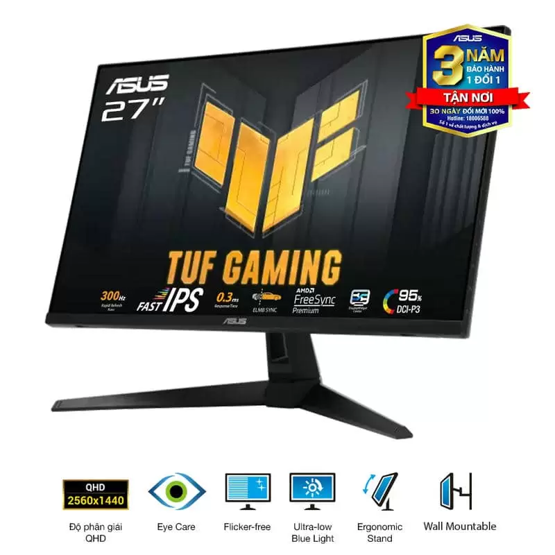 ASUS TUF VG27AQM5A Gaming Monitor - 27 inch, QHD (2560x1440) 300Hz, Fast IPS, ELMB SYNC, 0.3ms GTG, Stereo speaker, 95% DCI-P3, DisplayWidget Center 3 ASUS TUF VG27AQM5A Gaming Monitor - 27 inch, QHD (2560x1440) 300Hz, Fast IPS, ELMB SYNC, 0.3ms GTG, Stereo speaker, 95% DCI-P3, DisplayWidget Center - Ảnh 3
