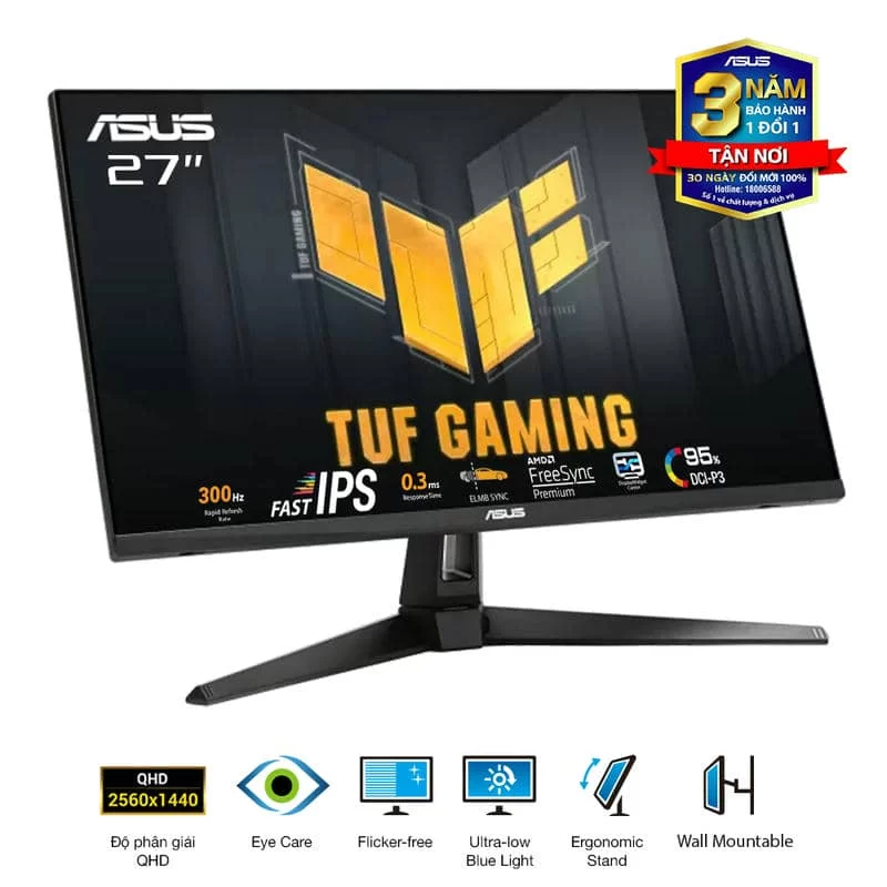 ASUS TUF VG27AQM5A Gaming Monitor - 27 inch, QHD (2560x1440) 300Hz, Fast IPS, ELMB SYNC, 0.3ms GTG, Stereo speaker, 95% DCI-P3, DisplayWidget Center 4 ASUS TUF VG27AQM5A Gaming Monitor - 27 inch, QHD (2560x1440) 300Hz, Fast IPS, ELMB SYNC, 0.3ms GTG, Stereo speaker, 95% DCI-P3, DisplayWidget Center - Ảnh 4