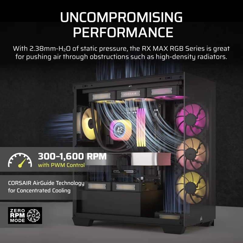 CORSAIR iCUE LINK RX140 MAX RGB Black 140mm PWM Thick Fans Starter Kit Fans - 2x 140mm PWM Fan, iCUE LINK System Hub included 6 CORSAIR iCUE LINK RX140 MAX RGB Black 140mm PWM Thick Fans Starter Kit Fans - 2x 140mm PWM Fan, iCUE LINK System Hub included - Ảnh 6