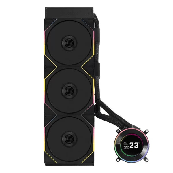 Lian Li Hydroshift II LCD-C 360TL Black AIO Liquid CPU Cooler - 3 x UNI FAN TL Wireless, 2.1 inch IPS 480×480 res LCD Screen 3 Lian Li Hydroshift II LCD-C 360TL Black AIO Liquid CPU Cooler - 3 x UNI FAN TL Wireless, 2.1 inch IPS 480×480 res LCD Screen - Ảnh 3
