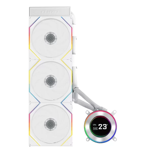 Lian Li Hydroshift II LCD-C 360TL White AIO Liquid CPU Cooler - 3 x UNI FAN TL Wireless, 2.1 inch IPS 480×480 res LCD Screen 2 Lian Li Hydroshift II LCD-C 360TL White AIO Liquid CPU Cooler - 3 x UNI FAN TL Wireless, 2.1 inch IPS 480×480 res LCD Screen - Ảnh 2