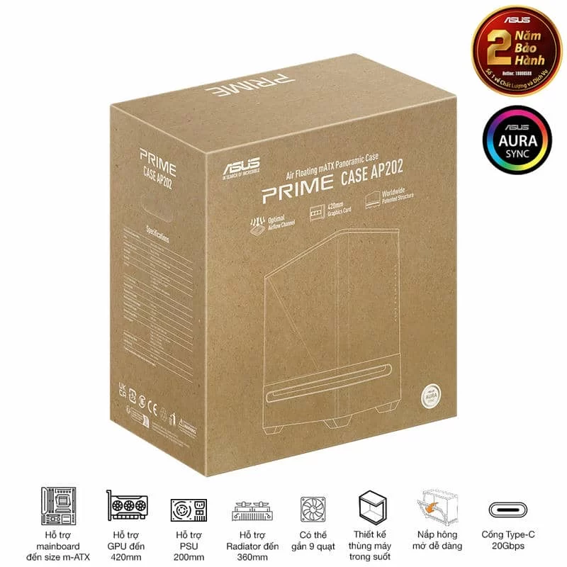ASUS Prime AP202TG ARGB White M-ATX Tempered Glass Case 3 ASUS Prime AP202TG ARGB White M-ATX Tempered Glass Case - Ảnh 3
