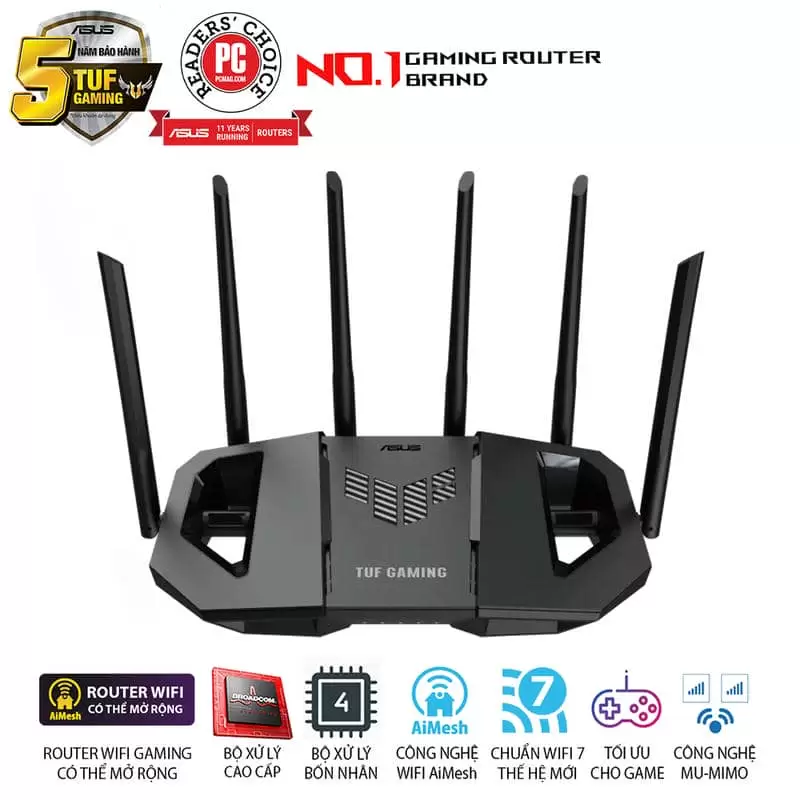 ASUS TUF Gaming BE6500 (TUF-BE6500) WiFi 7 Gaming Router - 688+5764 Mbps, 4x External a 1 ASUS TUF Gaming BE6500 (TUF-BE6500) WiFi 7 Gaming Router - 688+5764 Mbps, 4x External a