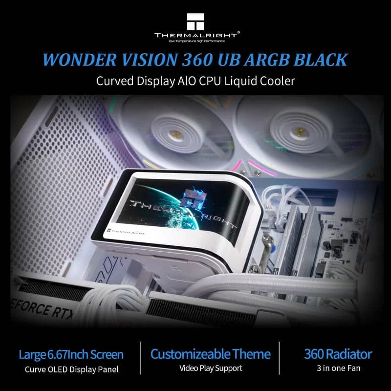 THERMALRIGHT Wonder Vision 360 UB ARGB White AIO Liquid CPU Cooler - 6.67'' Curved Screen 3D Effect, 2150RPM TL-UB36 Fans 4 THERMALRIGHT Wonder Vision 360 UB ARGB White AIO Liquid CPU Cooler - 6.67'' Curved Screen 3D Effect, 2150RPM TL-UB36 Fans - Ảnh 4
