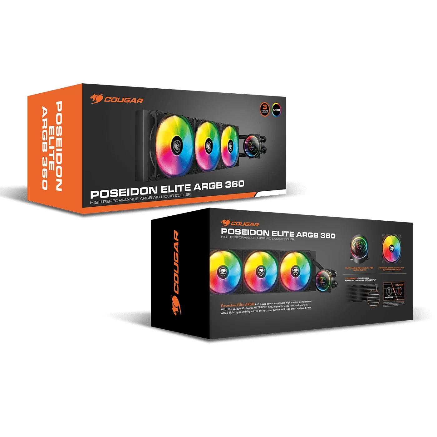 Cougar POSEIDON ELITE ARGB 360 AIO Liquid CPU Cooler - Black, 3x 120mm ARGB Fans 4 Cougar POSEIDON ELITE ARGB 360 AIO Liquid CPU Cooler - Black, 3x 120mm ARGB Fans - Ảnh 4