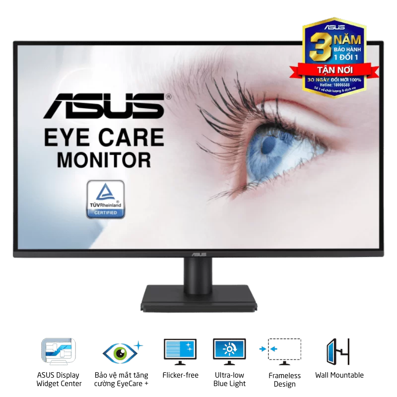 ASUS VA27AQ Eye Care Monitor - 27 inch, IPS QHD (2560 x 1440) Frameless, 75Hz, D-Sub (VGA) + DisplayPort + HDMI 1 ASUS VA27AQ Eye Care Monitor - 27 inch, IPS QHD (2560 x 1440) Frameless, 75Hz, D-Sub (VGA) + DisplayPort + HDMI