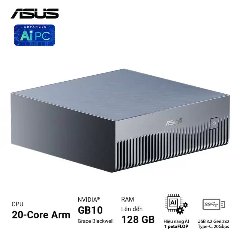 ASUS Ascent GX10 GX10-GG0012BN Desktop AI supercomputer - 1TB NVMe PCIe 4.0 SSD, ARM v9.2-A, GB10 Grace Blackwell GPU, 1 petaFLOP, 128 GB LPDDR5x, Wi-Fi 7 (Gig+), BT5.0 3 ASUS Ascent GX10 GX10-GG0012BN Desktop AI supercomputer - 1TB NVMe PCIe 4.0 SSD, ARM v9.2-A, GB10 Grace Blackwell GPU, 1 petaFLOP, 128 GB LPDDR5x, Wi-Fi 7 (Gig+), BT5.0 - Ảnh 3