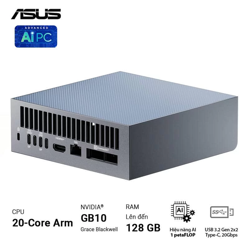 ASUS Ascent GX10 GX10-GG0012BN Desktop AI supercomputer - 1TB NVMe PCIe 4.0 SSD, ARM v9.2-A, GB10 Grace Blackwell GPU, 1 petaFLOP, 128 GB LPDDR5x, Wi-Fi 7 (Gig+), BT5.0 7 ASUS Ascent GX10 GX10-GG0012BN Desktop AI supercomputer - 1TB NVMe PCIe 4.0 SSD, ARM v9.2-A, GB10 Grace Blackwell GPU, 1 petaFLOP, 128 GB LPDDR5x, Wi-Fi 7 (Gig+), BT5.0 - Ảnh 7