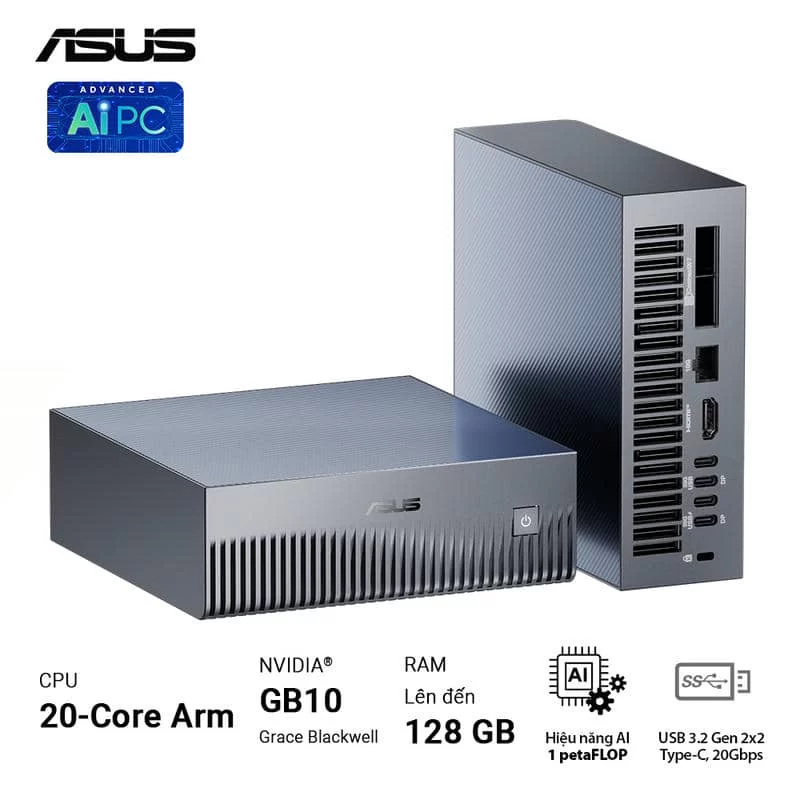 ASUS Ascent GX10 GX10-GG0012BN Desktop AI supercomputer - 1TB NVMe PCIe 4.0 SSD, ARM v9.2-A, GB10 Grace Blackwell GPU, 1 petaFLOP, 128 GB LPDDR5x, Wi-Fi 7 (Gig+), BT5.0 11 ASUS Ascent GX10 GX10-GG0012BN Desktop AI supercomputer - 1TB NVMe PCIe 4.0 SSD, ARM v9.2-A, GB10 Grace Blackwell GPU, 1 petaFLOP, 128 GB LPDDR5x, Wi-Fi 7 (Gig+), BT5.0 - Ảnh 11