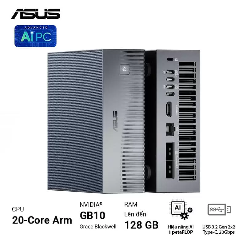 ASUS Ascent GX10 GX10-GG0012BN Desktop AI supercomputer - 1TB NVMe PCIe 4.0 SSD, ARM v9.2-A, GB10 Grace Blackwell GPU, 1 petaFLOP, 128 GB LPDDR5x, Wi-Fi 7 (Gig+), BT5.0 12 ASUS Ascent GX10 GX10-GG0012BN Desktop AI supercomputer - 1TB NVMe PCIe 4.0 SSD, ARM v9.2-A, GB10 Grace Blackwell GPU, 1 petaFLOP, 128 GB LPDDR5x, Wi-Fi 7 (Gig+), BT5.0 - Ảnh 12