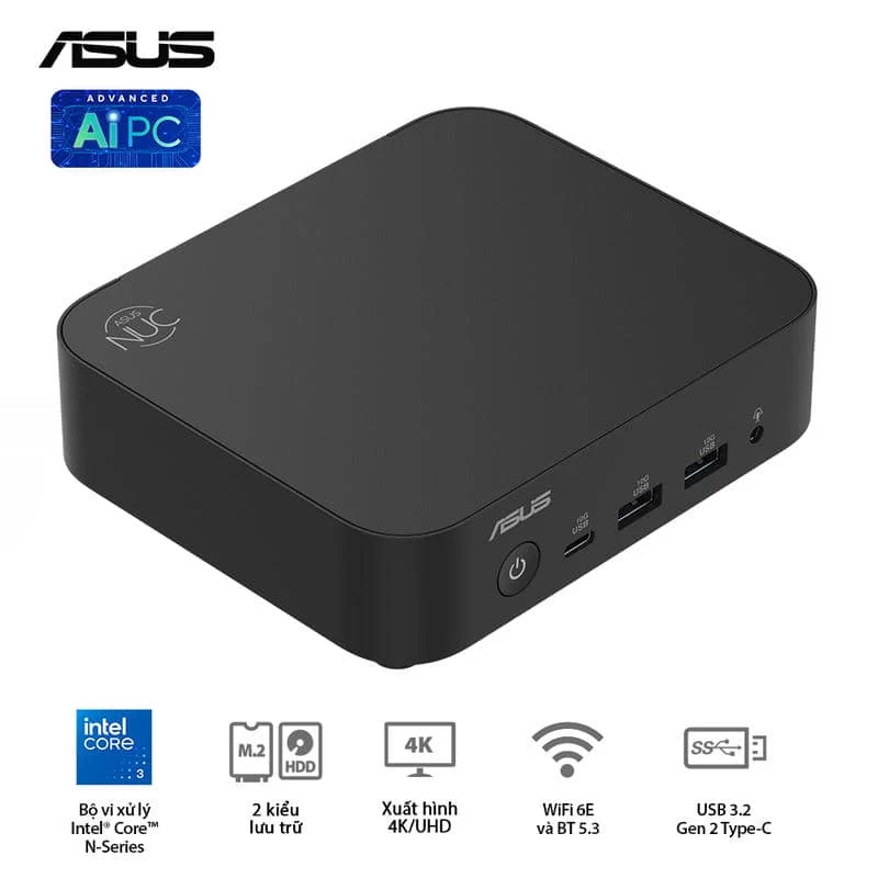 ASUS NUC 14 Essential (RNUC14MNK9700000) Desktop mini PC - Intel N97, Intel® UHD Graphics, DDR5-4800, 1x NVMe, 1x SATA, 1x HDMI, 1x DP, Wi-Fi 6E AX211, NoOS 7 ASUS NUC 14 Essential (RNUC14MNK9700000) Desktop mini PC - Intel N97, Intel® UHD Graphics, DDR5-4800, 1x NVMe, 1x SATA, 1x HDMI, 1x DP, Wi-Fi 6E AX211, NoOS - Ảnh 7