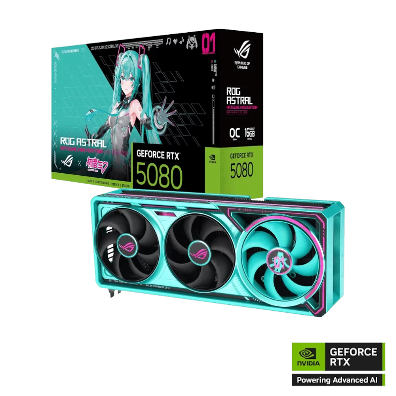ASUS ROG Astral GeForce RTX 5080 OC HATSUNE MIKU EDITION 16GB GDDR7 Graphics Card 1 ASUS ROG Astral GeForce RTX 5080 OC HATSUNE MIKU EDITION 16GB GDDR7 Graphics Card