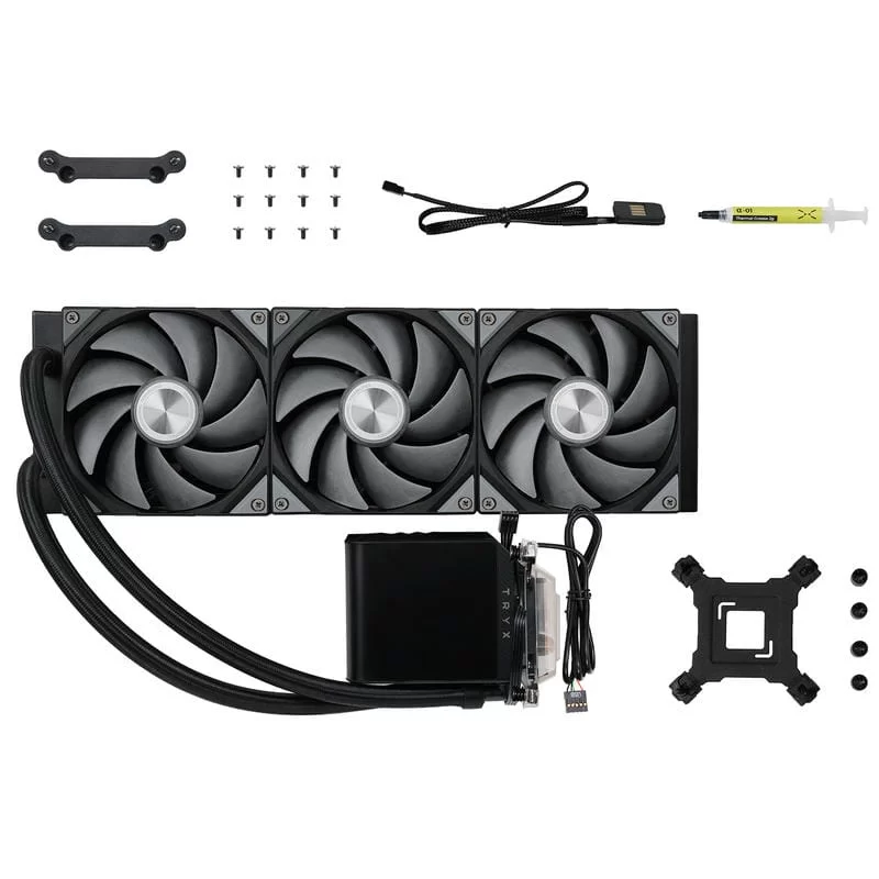 TRYX PANORAMA 360 BLACK AIO Liquid CPU Cooler - 6.5inch curved screen, 360mm radiator, Asetek Adela pump 5 TRYX PANORAMA 360 BLACK AIO Liquid CPU Cooler - 6.5inch curved screen, 360mm radiator, Asetek Adela pump - Ảnh 5