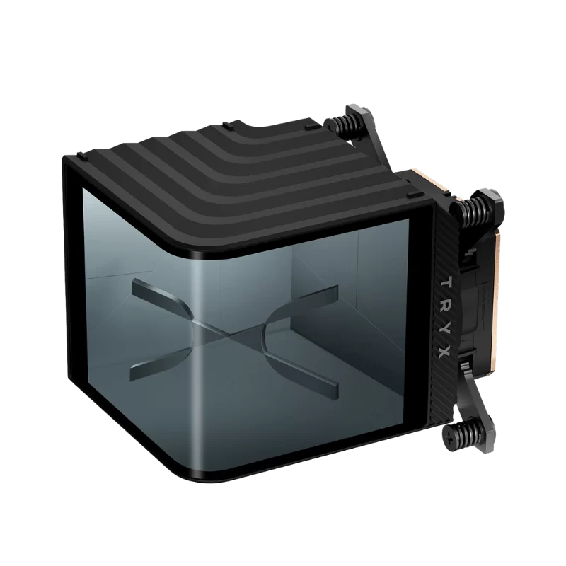 TRYX PANORAMA WB Black CPU Water Block - Curved 2K AMOLED Display, Microchannel Fins, Copper Base, G1/4” Threaded Outlet, VRM Fan