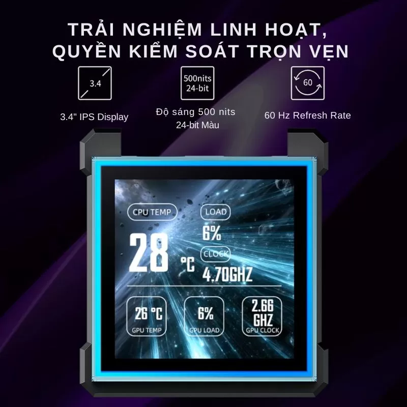 Lian Li HydroShift II LCD-S 360 Fanless Black AIO Liquid CPU Cooler - 3.4 inch IPS 480×480 LCD Screen 4 Lian Li HydroShift II LCD-S 360 Fanless Black AIO Liquid CPU Cooler - 3.4 inch IPS 480×480 LCD Screen - Ảnh 4