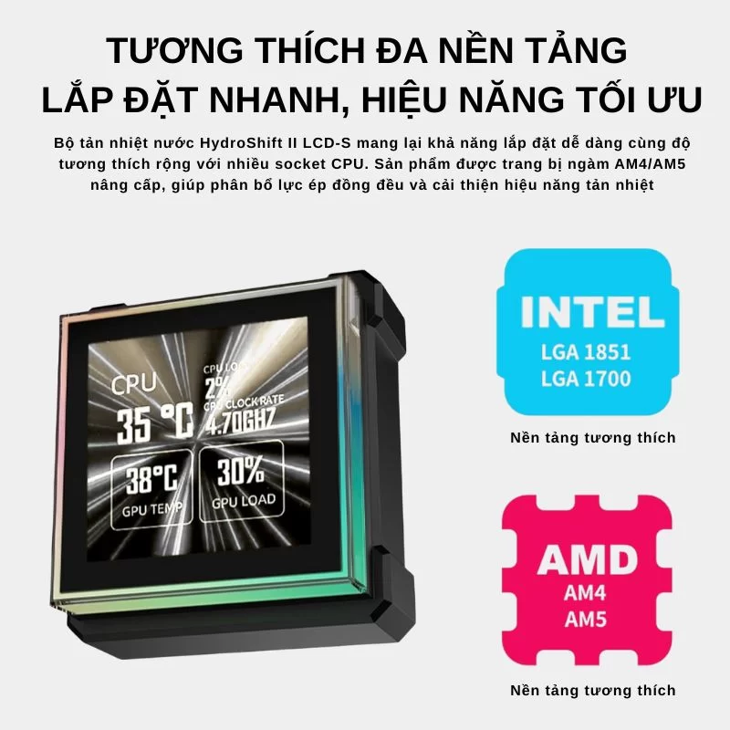 Lian Li HydroShift II LCD-S 360 Fanless Black AIO Liquid CPU Cooler - 3.4 inch IPS 480×480 LCD Screen 7 Lian Li HydroShift II LCD-S 360 Fanless Black AIO Liquid CPU Cooler - 3.4 inch IPS 480×480 LCD Screen - Ảnh 7