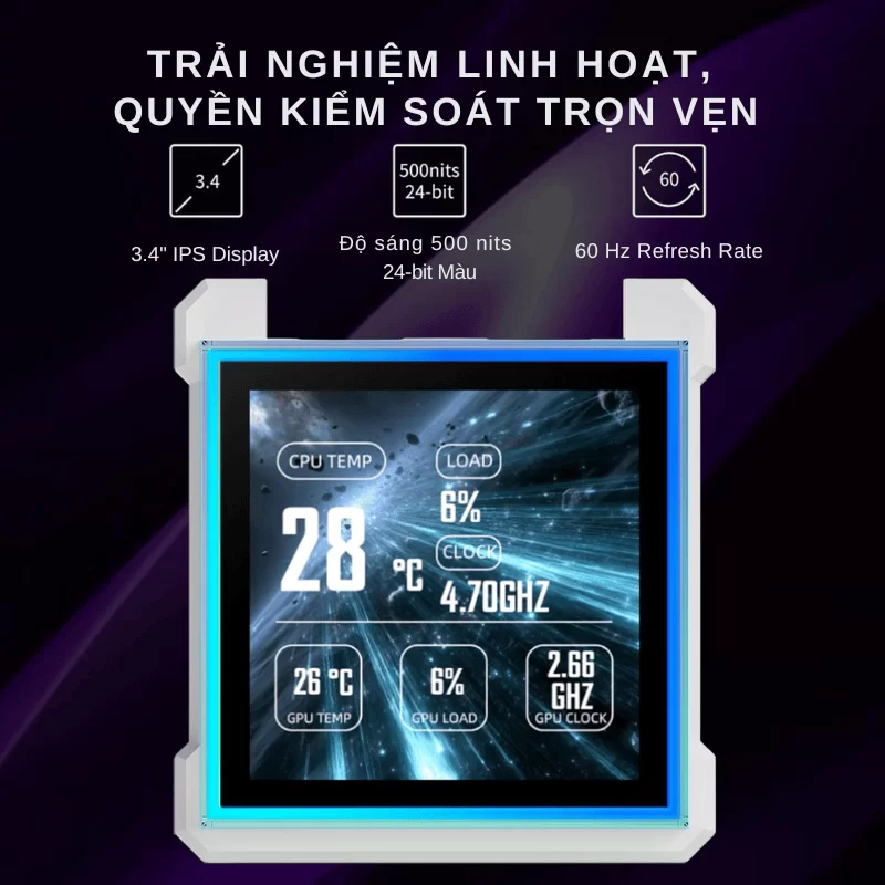 Lian Li HydroShift II LCD-S 360TL White AIO Liquid CPU Cooler - 3 x UNI FAN TL Wireless, 3.4 inch IPS 480×480 LCD Screen 6 Lian Li HydroShift II LCD-S 360TL White AIO Liquid CPU Cooler - 3 x UNI FAN TL Wireless, 3.4 inch IPS 480×480 LCD Screen - Ảnh 6