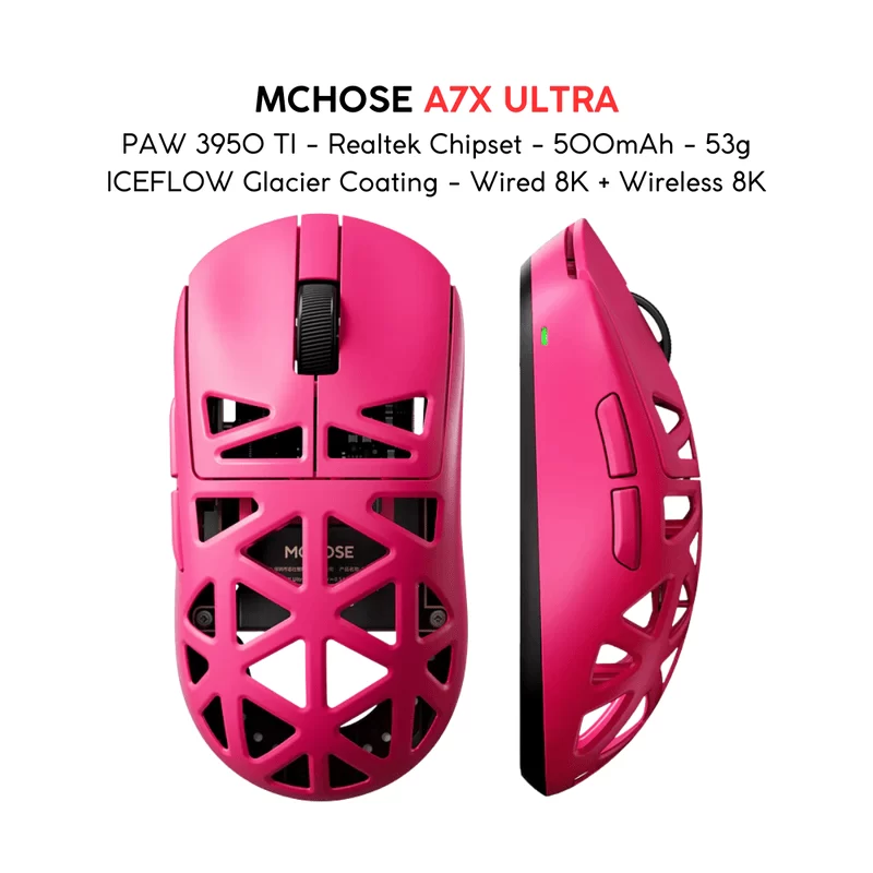 MCHOSE A7X Ultra Magnesium Alloy Wireless Gaming Mouse - 53g ICEFLOW Glacier Coating, PAW3950TI Sensor, Wired 8K + NANO Wireless 8K, 42000 DPI, 750 IPS 2 MCHOSE A7X Ultra Magnesium Alloy Wireless Gaming Mouse - 53g ICEFLOW Glacier Coating, PAW3950TI Sensor, Wired 8K + NANO Wireless 8K, 42000 DPI, 750 IPS - Ảnh 2