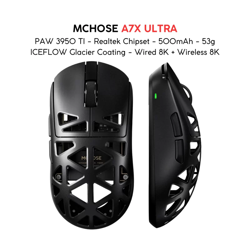 MCHOSE A7X Ultra Magnesium Alloy Wireless Gaming Mouse - 53g ICEFLOW Glacier Coating, PAW3950TI Sensor, Wired 8K + NANO Wireless 8K, 42000 DPI, 750 IPS 4 MCHOSE A7X Ultra Magnesium Alloy Wireless Gaming Mouse - 53g ICEFLOW Glacier Coating, PAW3950TI Sensor, Wired 8K + NANO Wireless 8K, 42000 DPI, 750 IPS - Ảnh 4