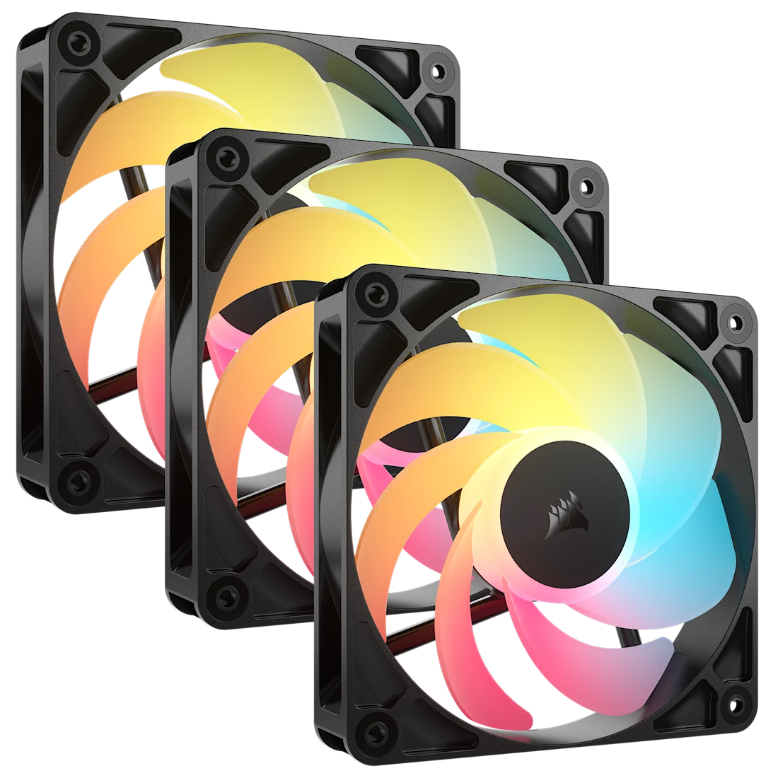Corsair RS120-R Reverse Triple Pack Black (CO-9050196-WW) Fans - 3x120mm 2100RPM Static Pressure RGB Fan, Daisy Chain 4 Pin PWM, +5V ARGB Connections 1 Corsair RS120-R Reverse Triple Pack Black (CO-9050196-WW) Fans - 3x120mm 2100RPM Static Pressure RGB Fan, Daisy Chain 4 Pin PWM, +5V ARGB Connections