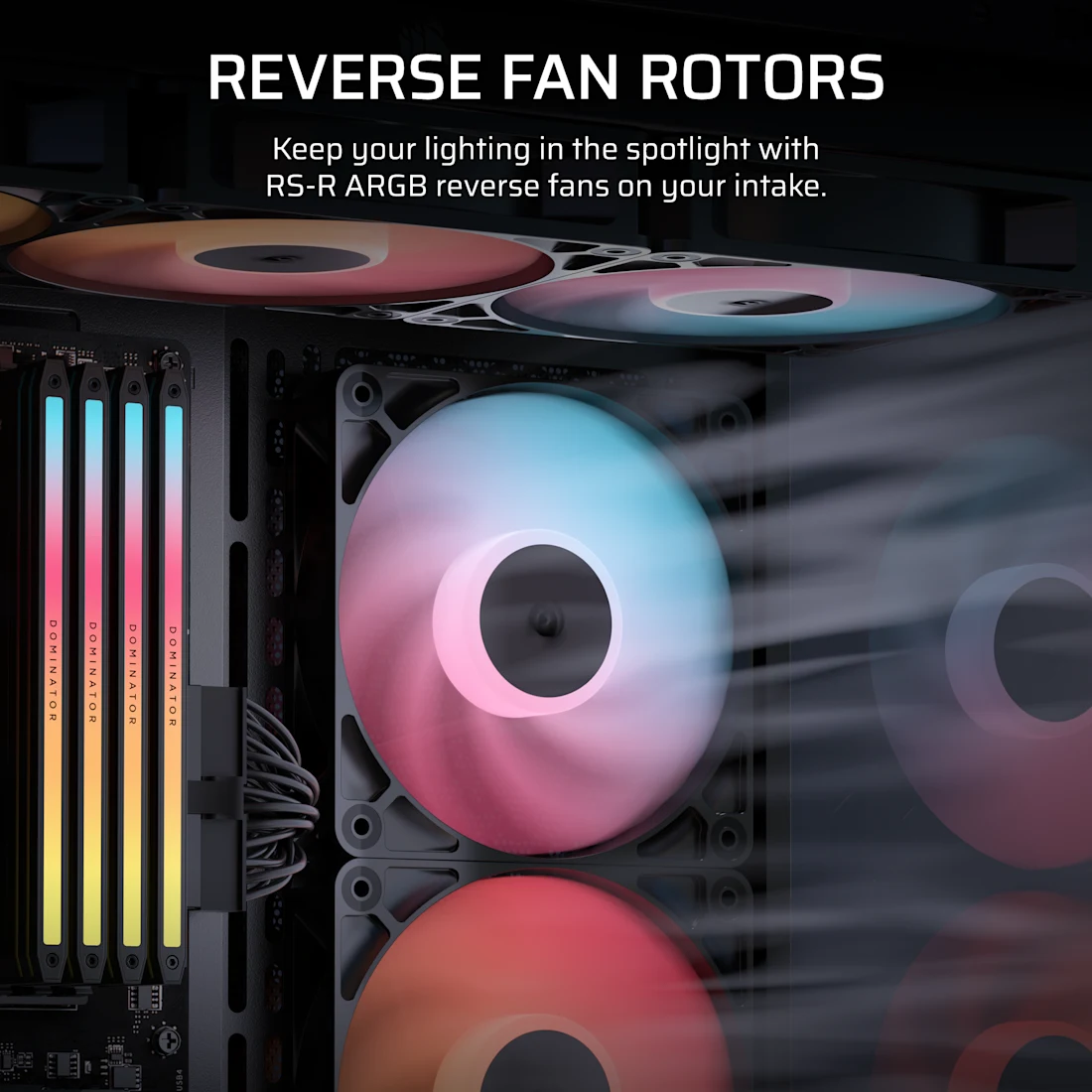 Corsair RS120-R Reverse Triple Pack Black (CO-9050196-WW) Fans - 3x120mm 2100RPM Static Pressure RGB Fan, Daisy Chain 4 Pin PWM, +5V ARGB Connections 3 Corsair RS120-R Reverse Triple Pack Black (CO-9050196-WW) Fans - 3x120mm 2100RPM Static Pressure RGB Fan, Daisy Chain 4 Pin PWM, +5V ARGB Connections - Ảnh 3