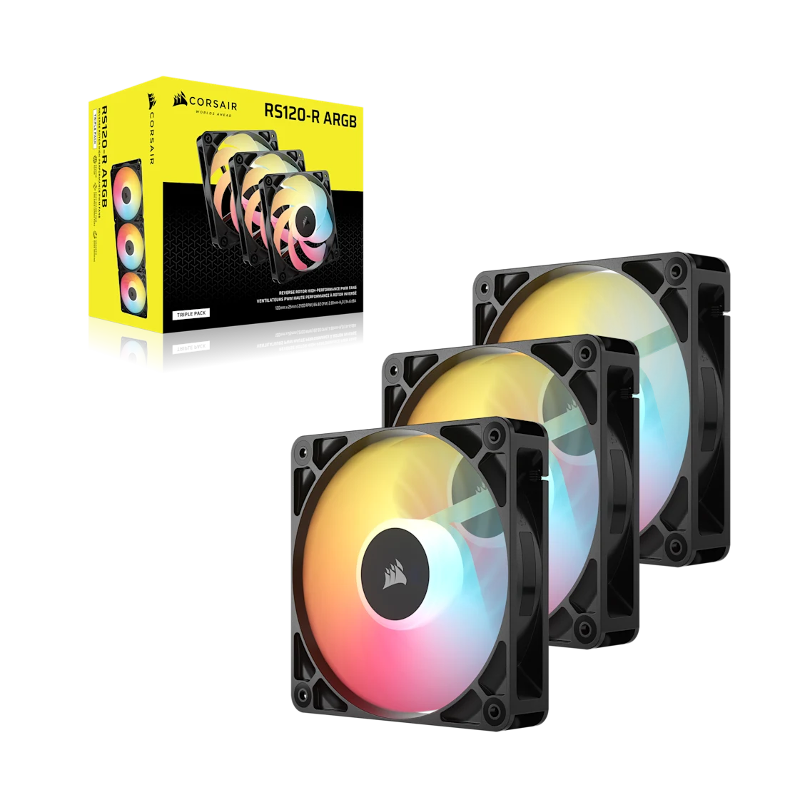 Corsair RS120-R Reverse Triple Pack Black (CO-9050196-WW) Fans - 3x120mm 2100RPM Static Pressure RGB Fan, Daisy Chain 4 Pin PWM, +5V ARGB Connections 8 Corsair RS120-R Reverse Triple Pack Black (CO-9050196-WW) Fans - 3x120mm 2100RPM Static Pressure RGB Fan, Daisy Chain 4 Pin PWM, +5V ARGB Connections - Ảnh 8