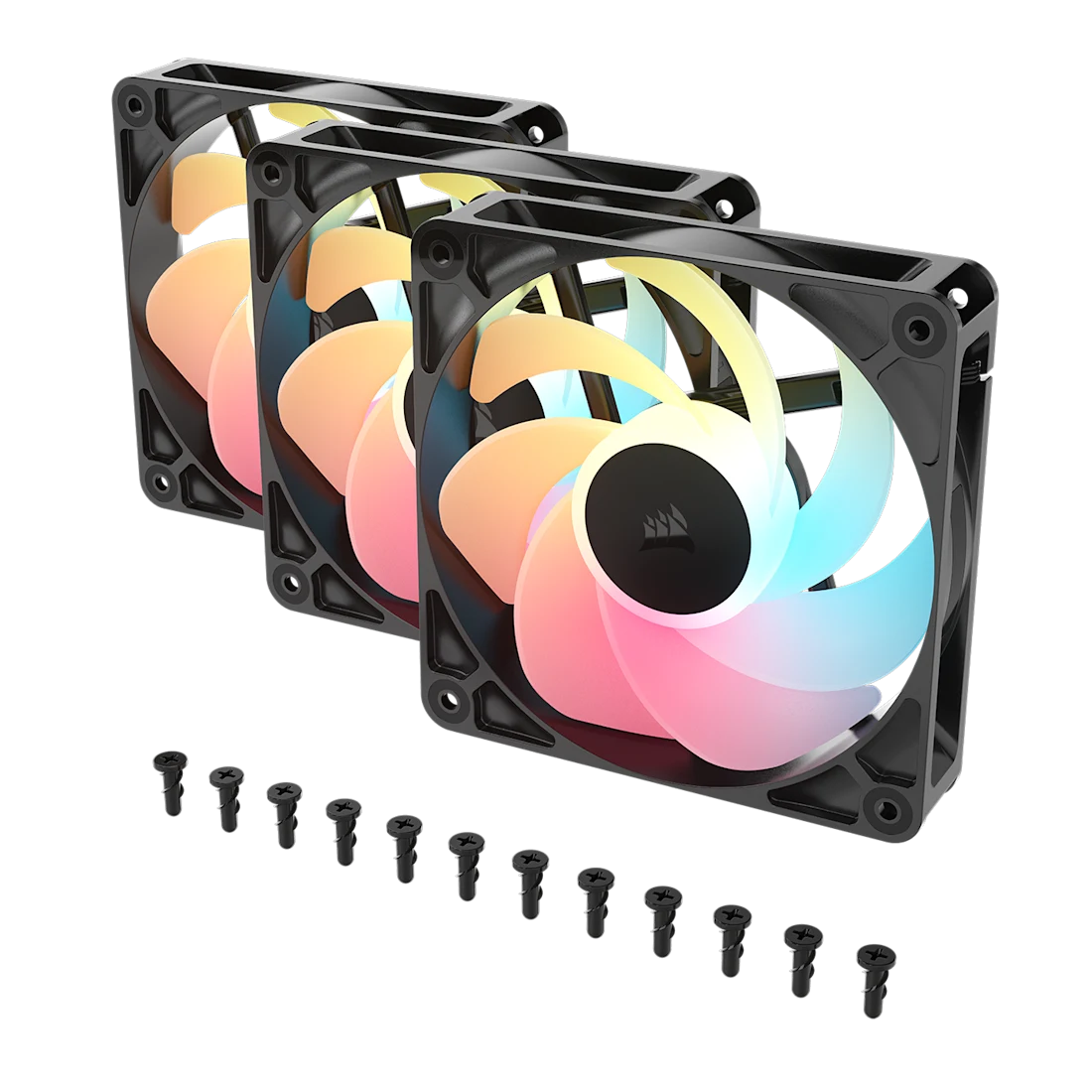 Corsair RS120-R Reverse Triple Pack Black (CO-9050196-WW) Fans - 3x120mm 2100RPM Static Pressure RGB Fan, Daisy Chain 4 Pin PWM, +5V ARGB Connections 9 Corsair RS120-R Reverse Triple Pack Black (CO-9050196-WW) Fans - 3x120mm 2100RPM Static Pressure RGB Fan, Daisy Chain 4 Pin PWM, +5V ARGB Connections - Ảnh 9