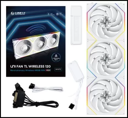 Lian Li UNI FAN TL120 Wireless Triple White Fan (12TL1W3W) - 3x 120mm fans, 2.4 GHz Wireless Signal for RGB & Fan Control 2 Lian Li UNI FAN TL120 Wireless Triple White Fan (12TL1W3W) - 3x 120mm fans, 2.4 GHz Wireless Signal for RGB & Fan Control - Ảnh 2