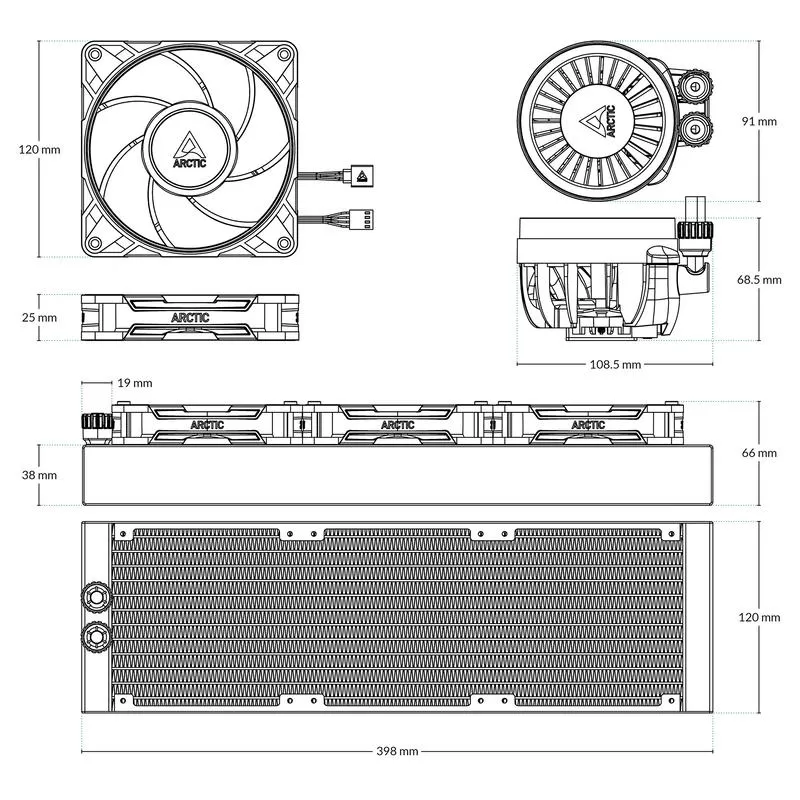 ARCTIC Liquid Freezer III Pro 360 Black AIO Liquid CPU Cooler - 360mm Radiator, PWM-Controlled Pump, Fan Speed: 200-1800 RPM, AM5 - LGA1851 Compatible 2 ARCTIC Liquid Freezer III Pro 360 Black AIO Liquid CPU Cooler - 360mm Radiator, PWM-Controlled Pump, Fan Speed: 200-1800 RPM, AM5 - LGA1851 Compatible - Ảnh 2