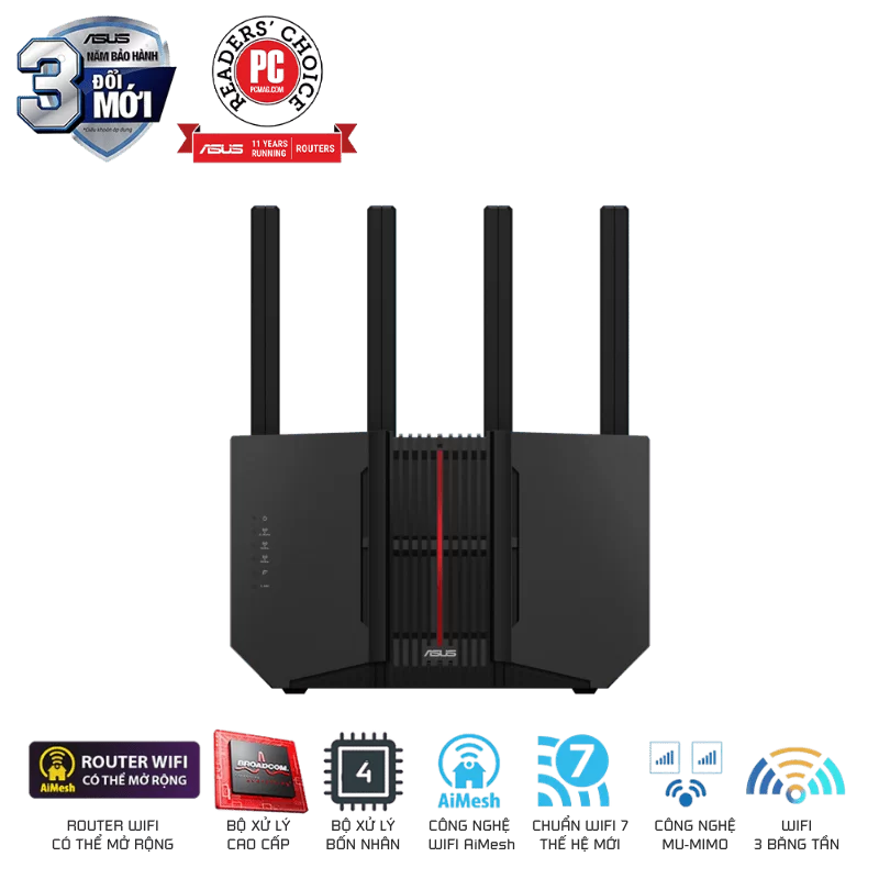 ASUS RT-BE92U AiMesh Extendable Router - BE9700 Tri-band AiMesh, 4x External antenna 1 ASUS RT-BE92U AiMesh Extendable Router - BE9700 Tri-band AiMesh, 4x External antenna