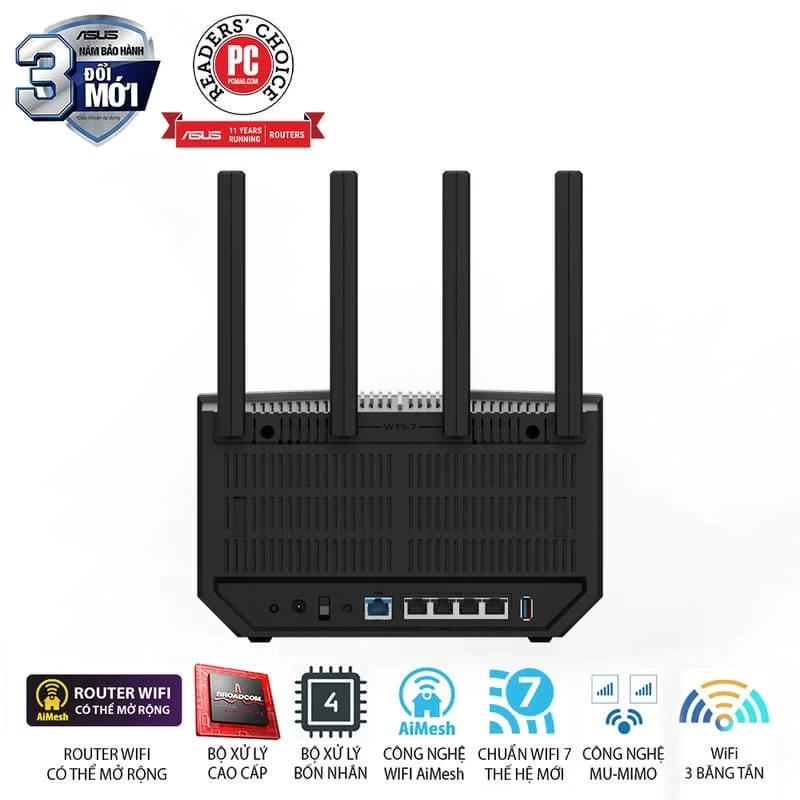 ASUS RT-BE92U AiMesh Extendable Router - BE9700 Tri-band AiMesh, 4x External antenna 6 ASUS RT-BE92U AiMesh Extendable Router - BE9700 Tri-band AiMesh, 4x External antenna - Ảnh 6