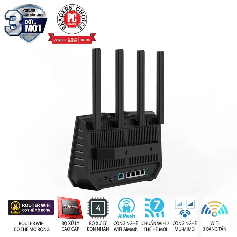ASUS RT-BE92U AiMesh Extendable Router - BE9700 Tri-band AiMesh, 4x External antenna 7 ASUS RT-BE92U AiMesh Extendable Router - BE9700 Tri-band AiMesh, 4x External antenna - Ảnh 7