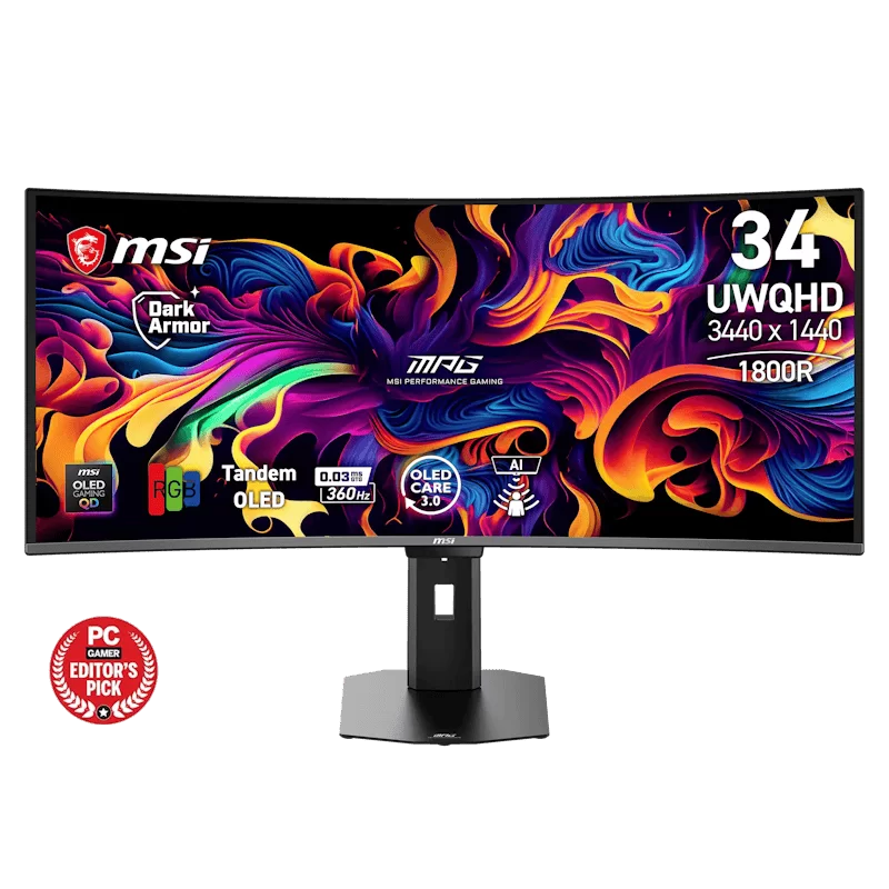 MSI MPG 341CQR QD-OLED Curved Gaming Monitor - 34" 21:9 UWQHD (3440 x 1440) 360Hz 0.03ms (GtG) 1 MSI MPG 341CQR QD-OLED Curved Gaming Monitor - 34" 21:9 UWQHD (3440 x 1440) 360Hz 0.03ms (GtG)