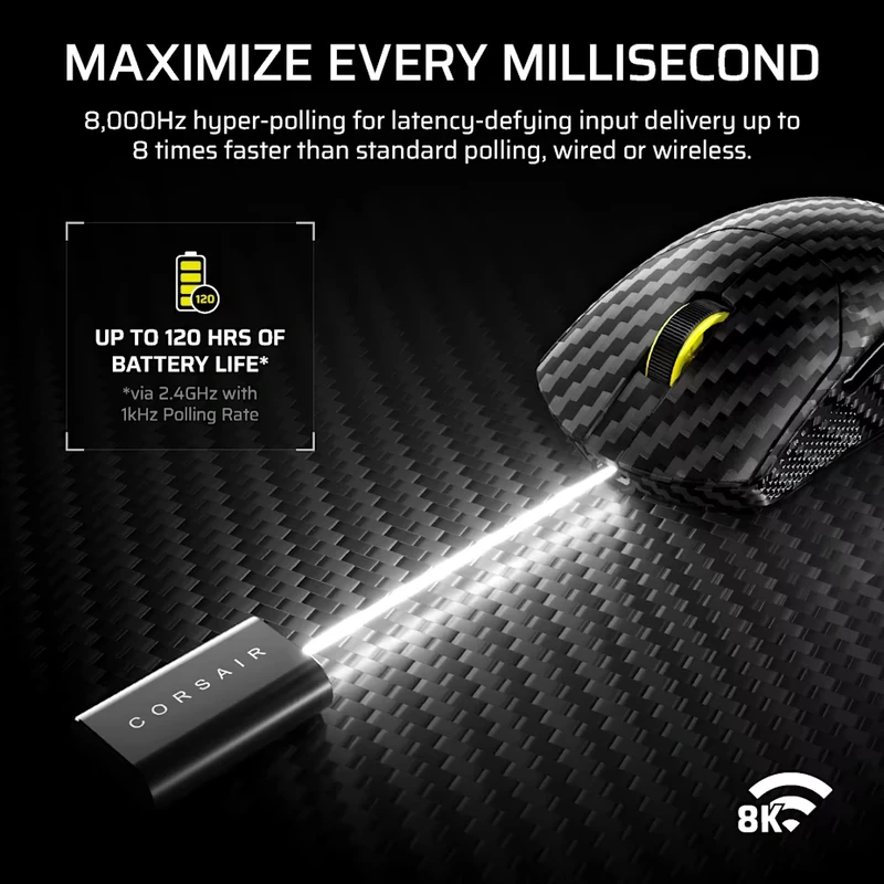 CORSAIR SABRE v2 PRO Carbon Fiber Wireless 8K Black Gaming Mouse 10 CORSAIR SABRE v2 PRO Carbon Fiber Wireless 8K Black Gaming Mouse - Ảnh 10