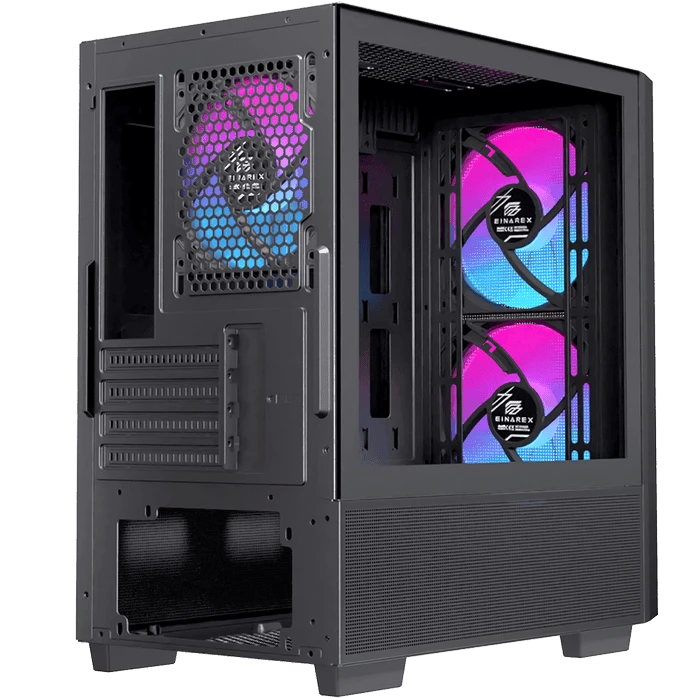 EINAREX PULSE PM150 RGB Black M-ATX Gaming Case - Mesh Front, Tempered Glass, 3× ARGB Fans 2 EINAREX PULSE PM150 RGB Black M-ATX Gaming Case - Mesh Front, Tempered Glass, 3× ARGB Fans - Ảnh 2