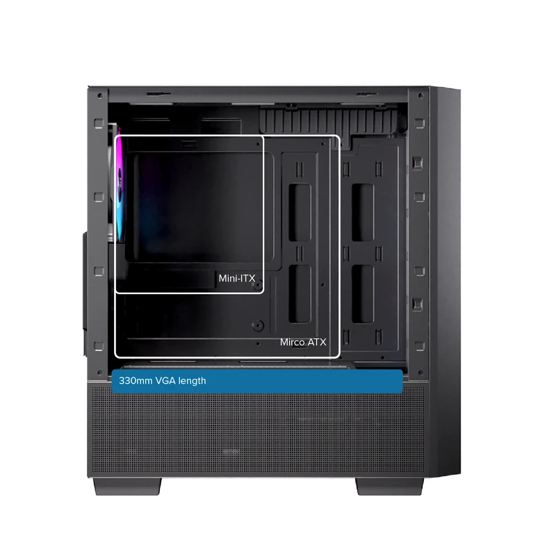EINAREX PULSE PM150 RGB Black M-ATX Gaming Case - Mesh Front, Tempered Glass, 3× ARGB Fans 18 Không gian lắp đặt linh hoạt bên trong case